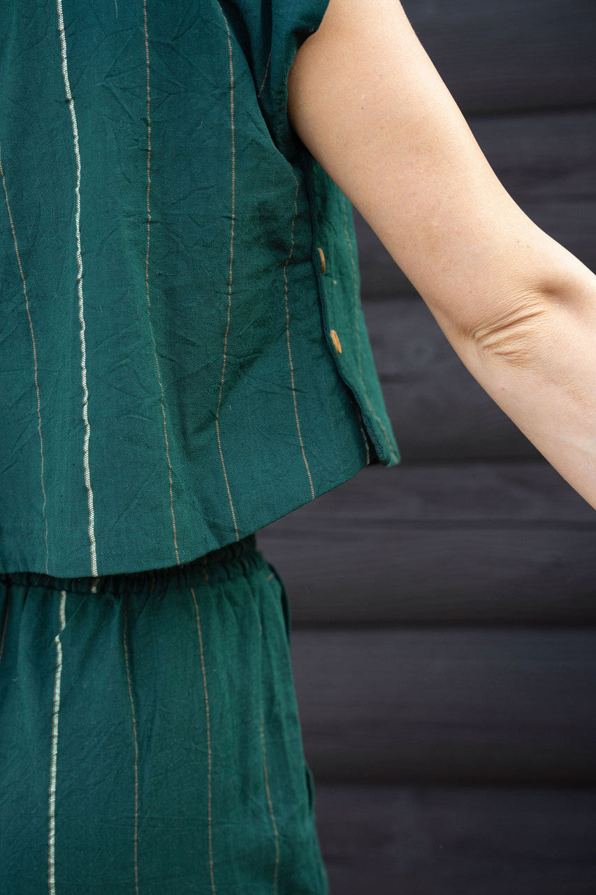 Katie Handwoven Cotton Set in Dark Green Made to Order