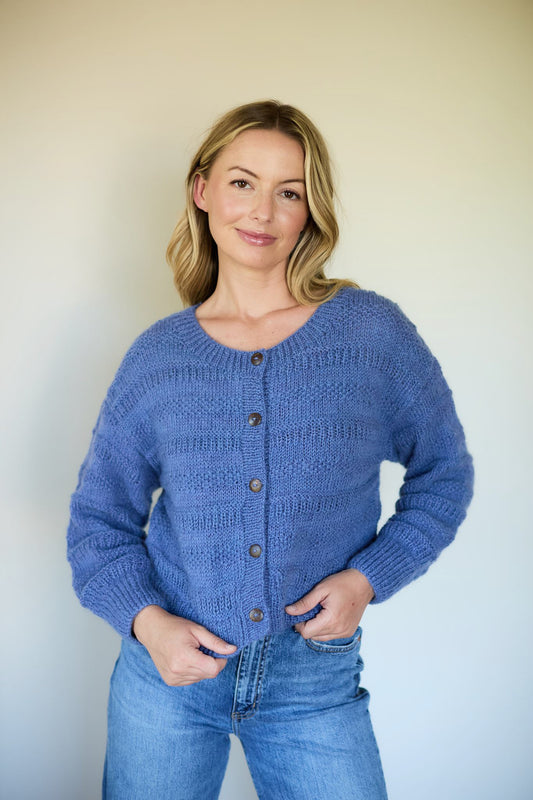 Alma Wool Cardigan in Periwinkle Blue Made to Order