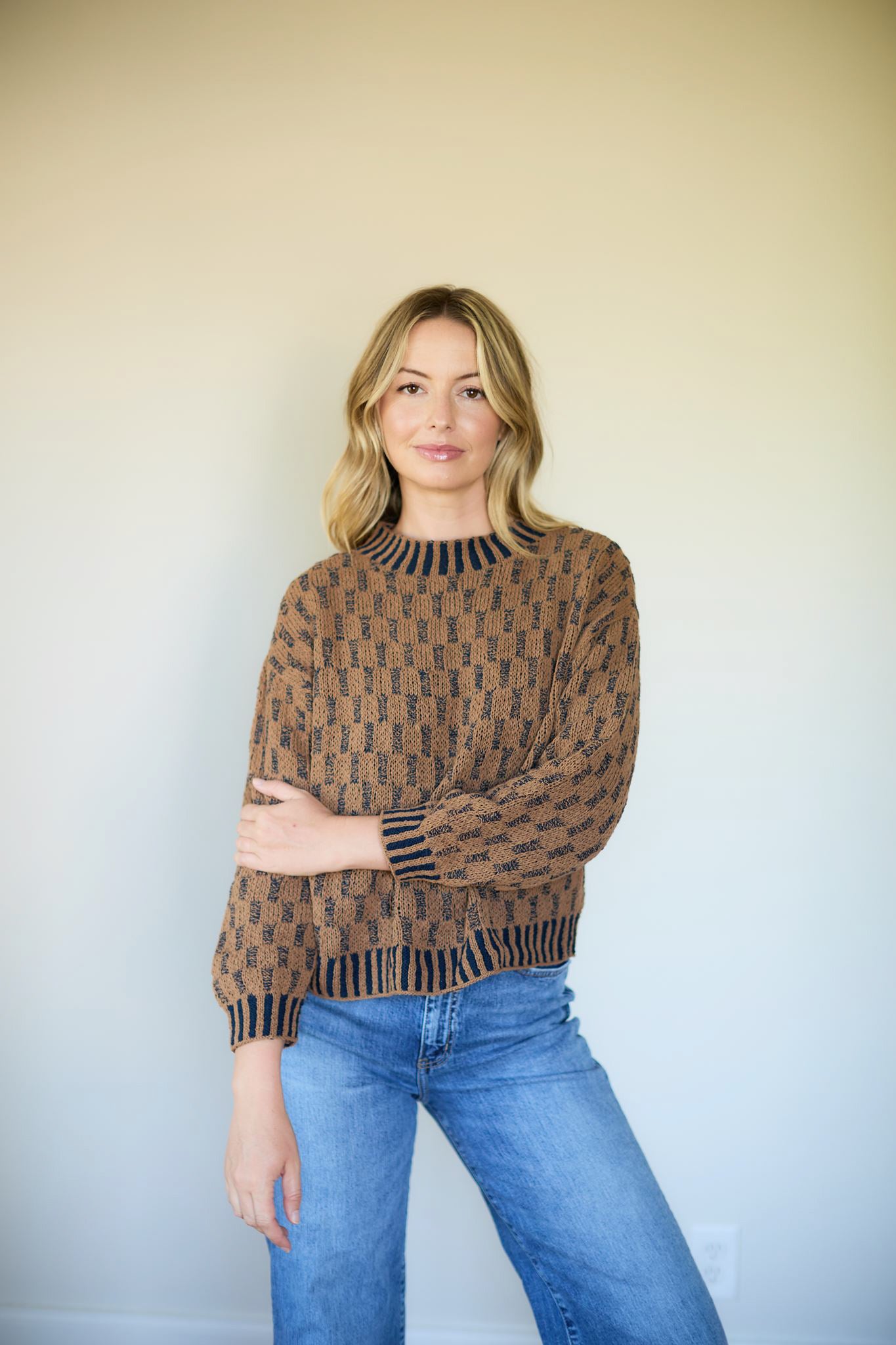 Faye Cotton Pullover in Lime and Light Blue or Greens Made to Order