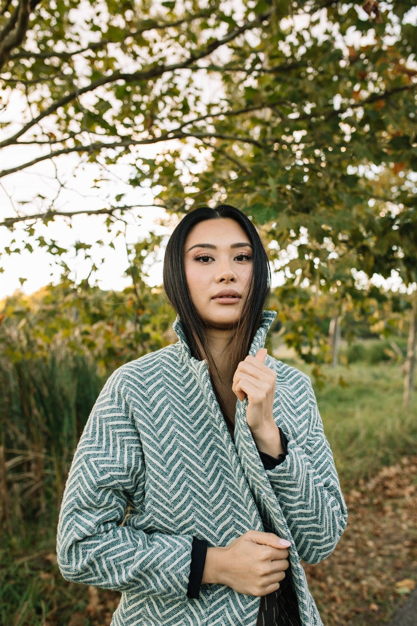 Portuguese Wool Pieper Coat in Grey Houndstooth Made to Order