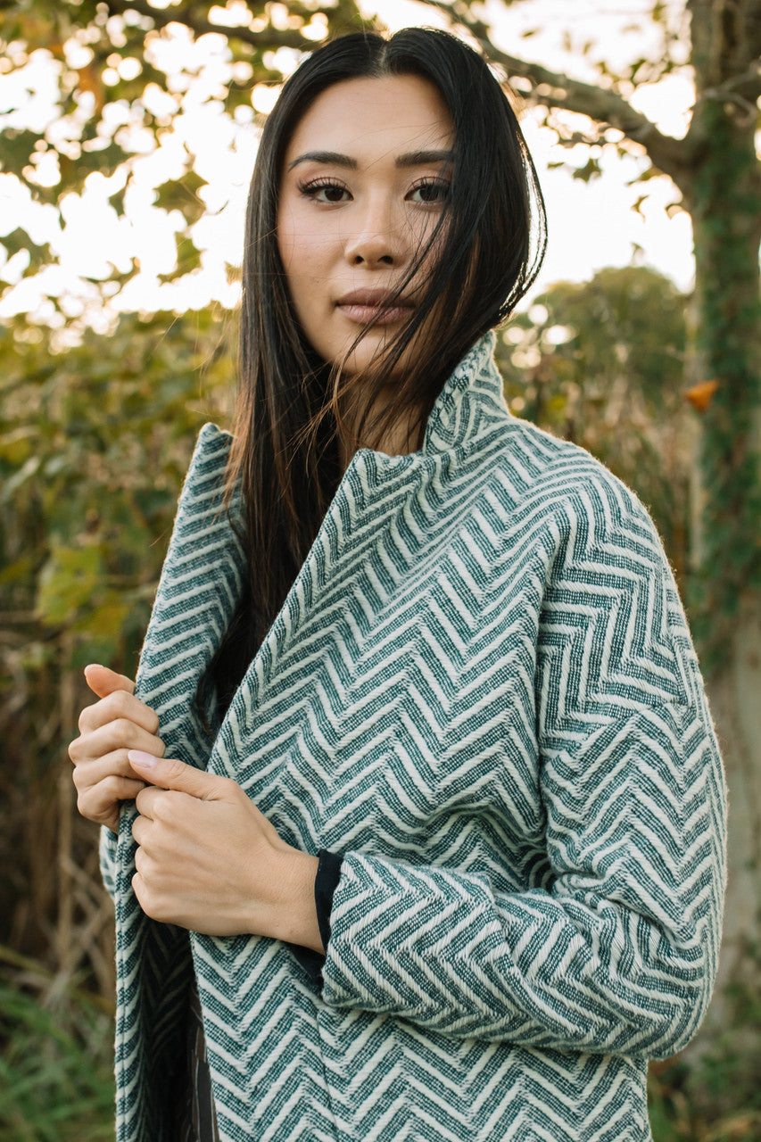 Portuguese Wool Pieper Coat in Grey Houndstooth Made to Order