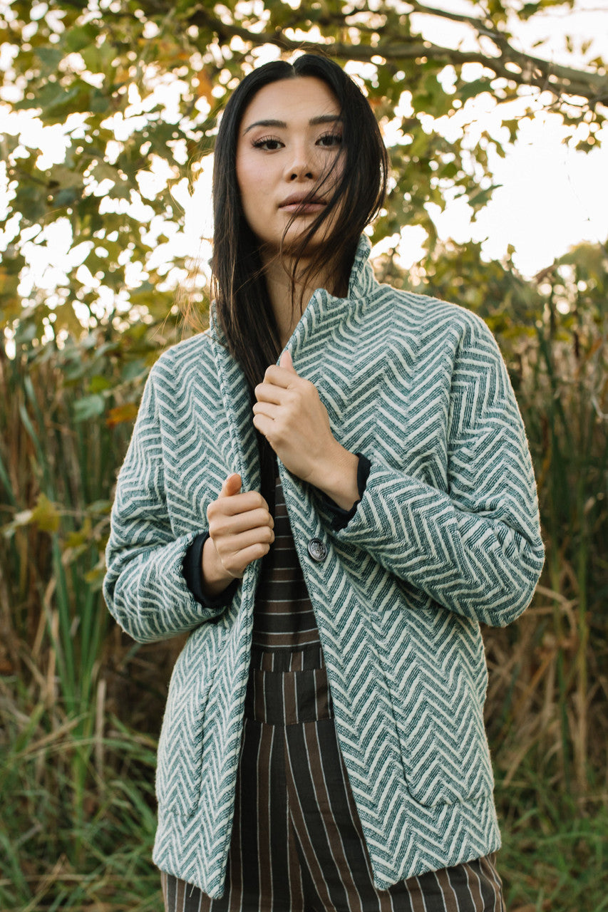 Portuguese Wool Pieper Coat in Grey Houndstooth Made to Order