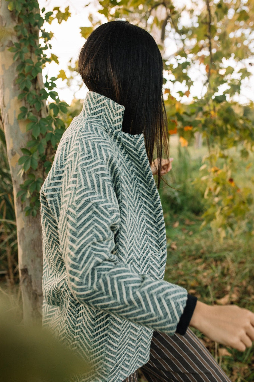 Portuguese Wool Pieper Coat in Cream and Brown Plaid Made to Order