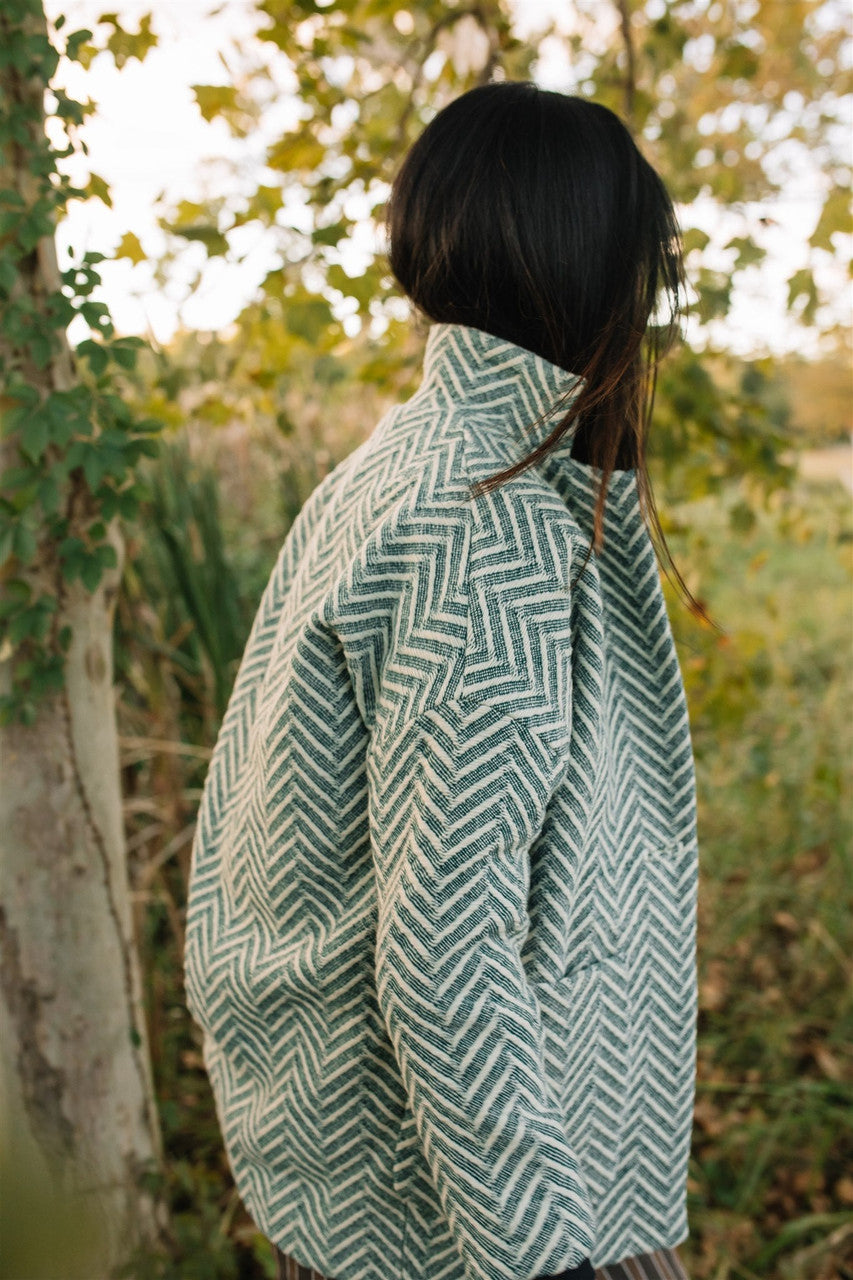 Portuguese Wool Pieper Coat in Grey Houndstooth Made to Order