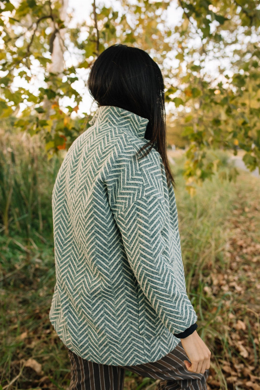 Portuguese Wool Pieper Coat in Grey Houndstooth Made to Order