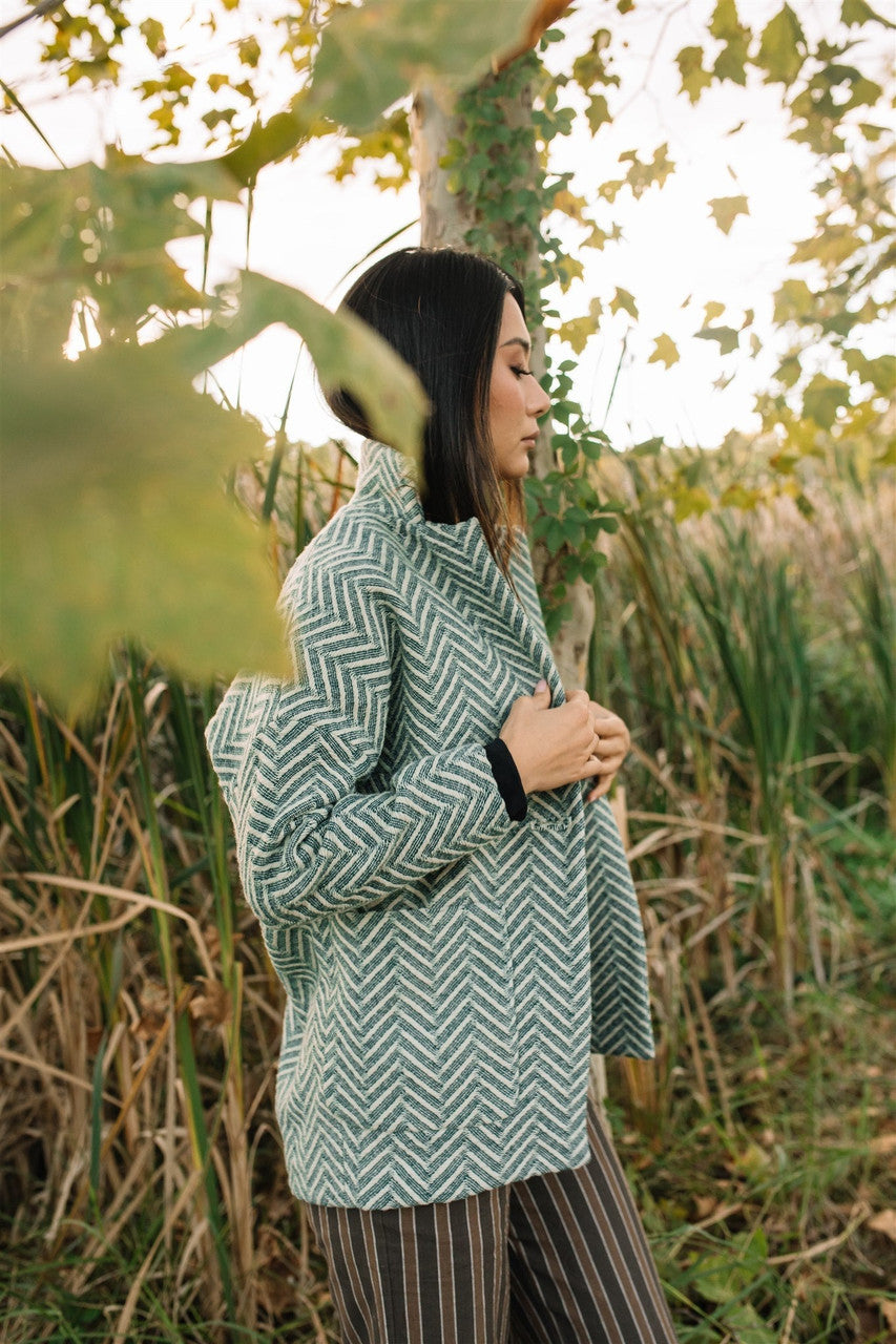 Portuguese Wool Pieper Coat in Grey Houndstooth Made to Order
