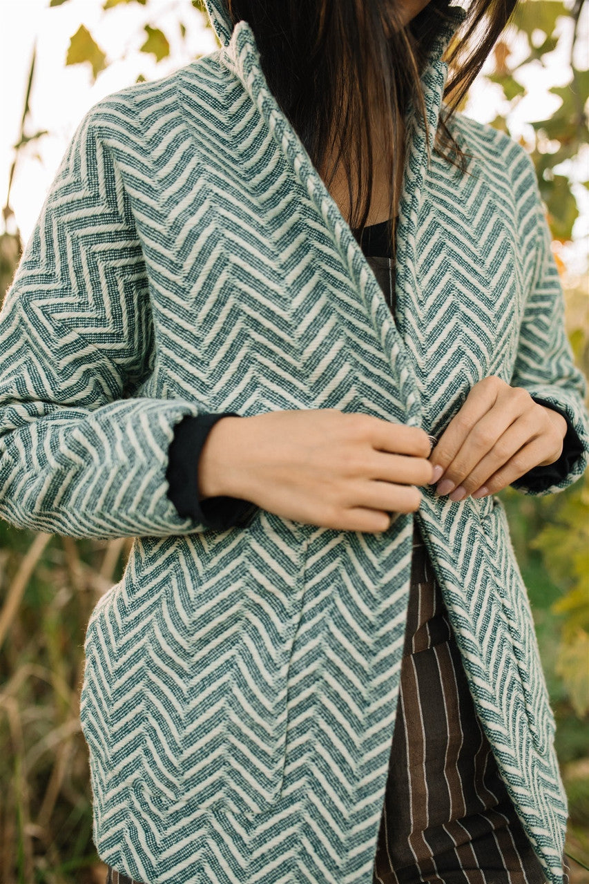 Portuguese Wool Pieper Coat in Grey Houndstooth Made to Order