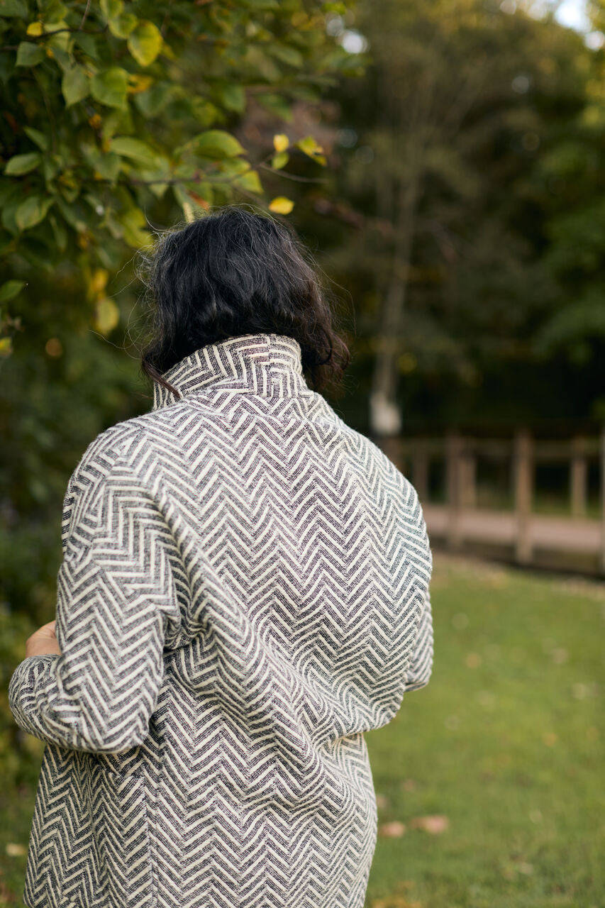 Portuguese Wool Pieper Coat in Black and White Herringbone Made to Order