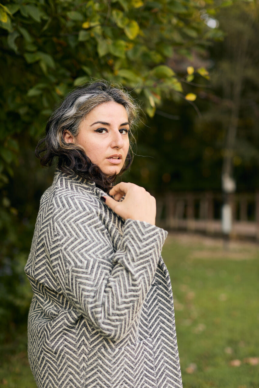Portuguese Wool Pieper Coat in Black and White Herringbone Made to Order