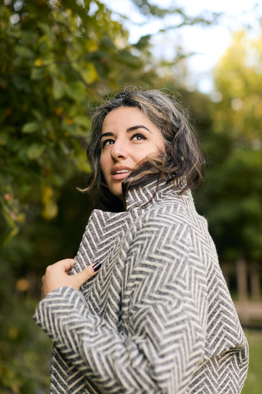 Portuguese Wool Pieper Coat in Black and White Herringbone Made to Order