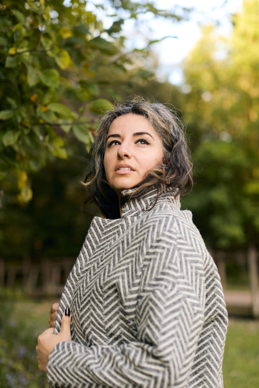 Portuguese Wool Pieper Coat in Black and White Herringbone Made to Order