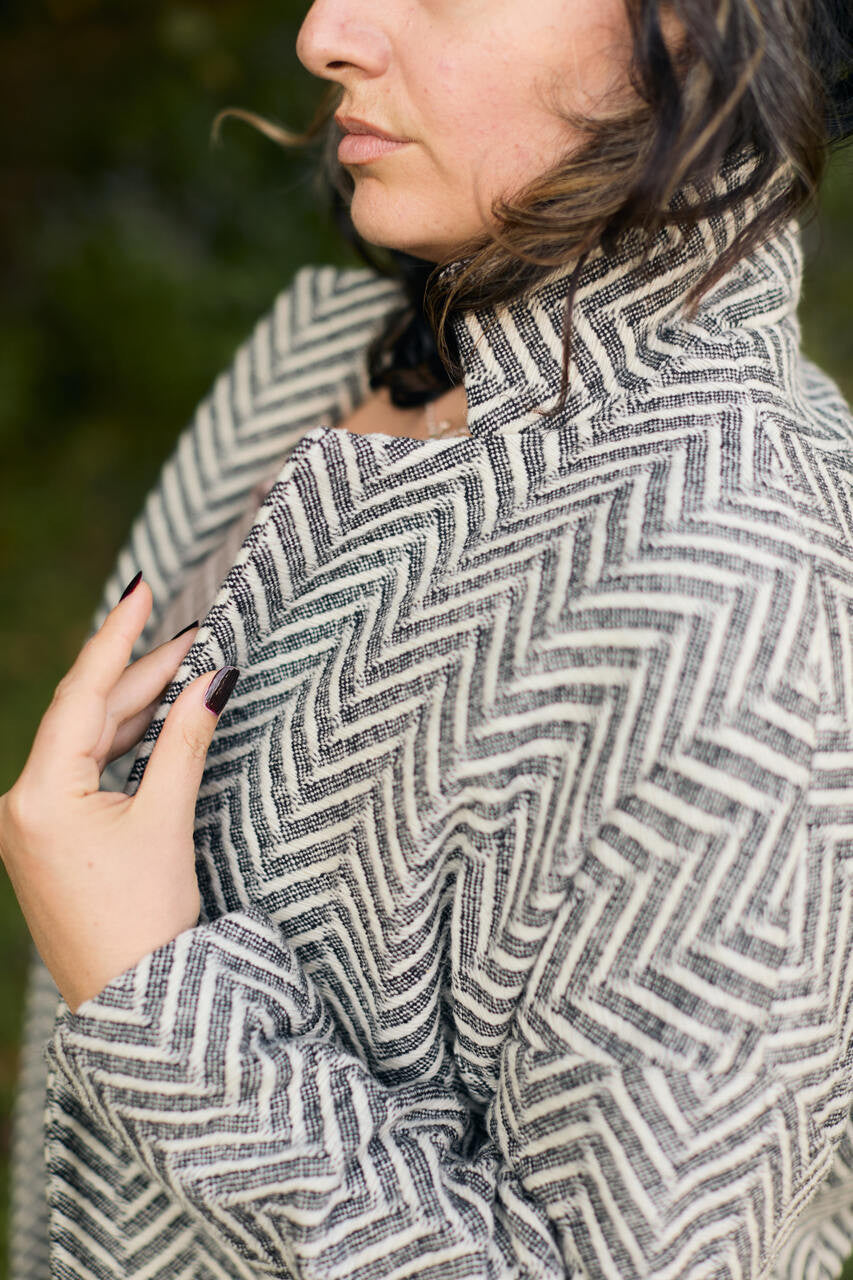 Portuguese Wool Pieper Coat in Black and White Herringbone Made to Order