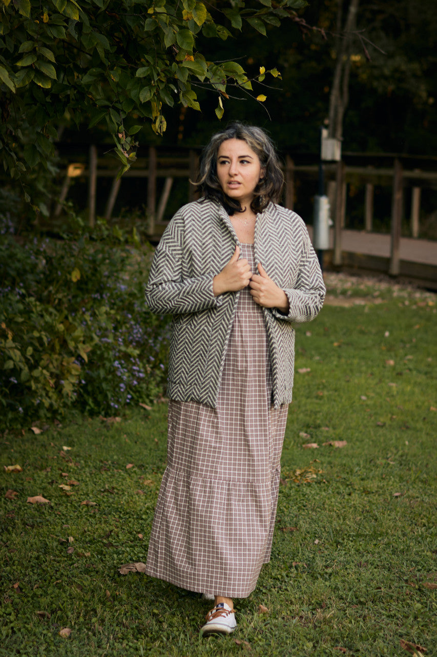 Portuguese Wool Pieper Coat in Black and White Herringbone Made to Order