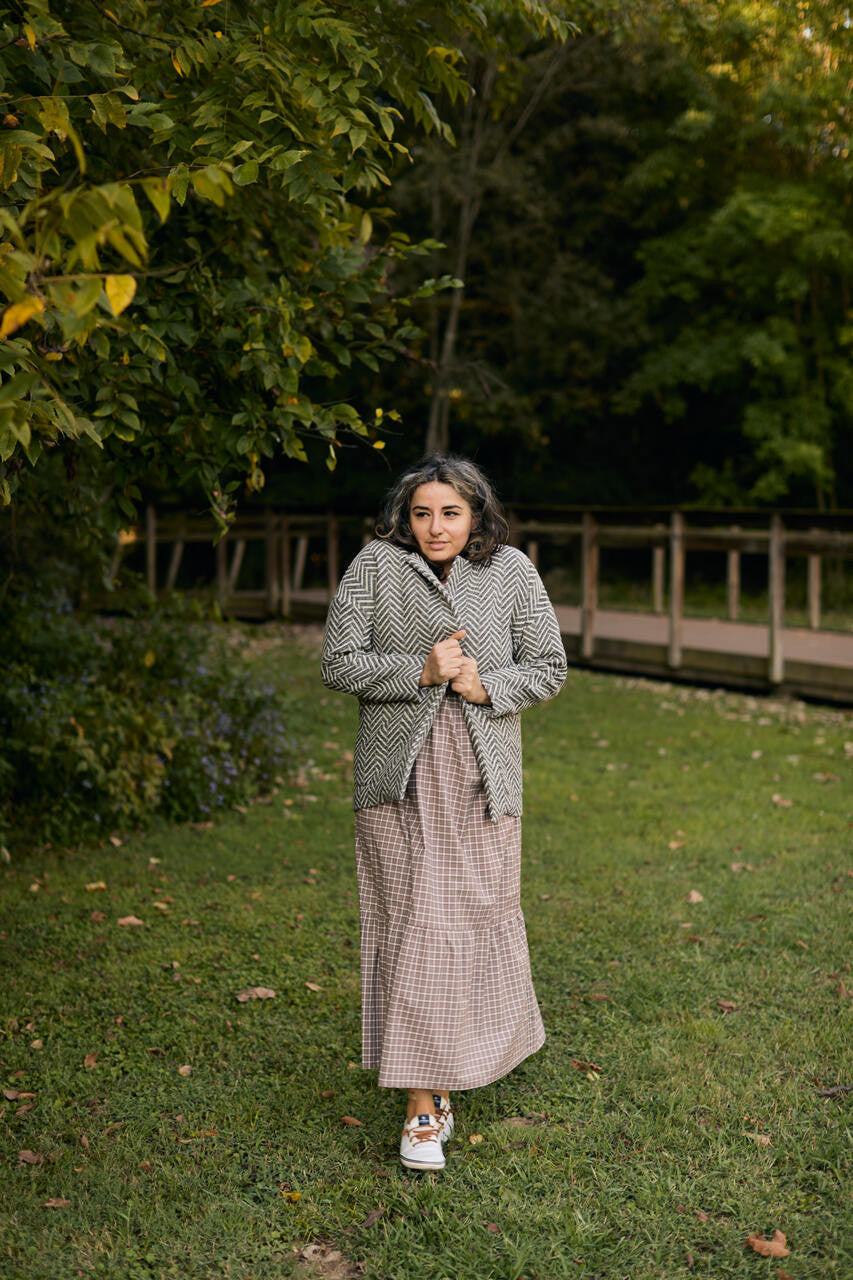 Portuguese Wool Pieper Coat in Black and White Herringbone Made to Order