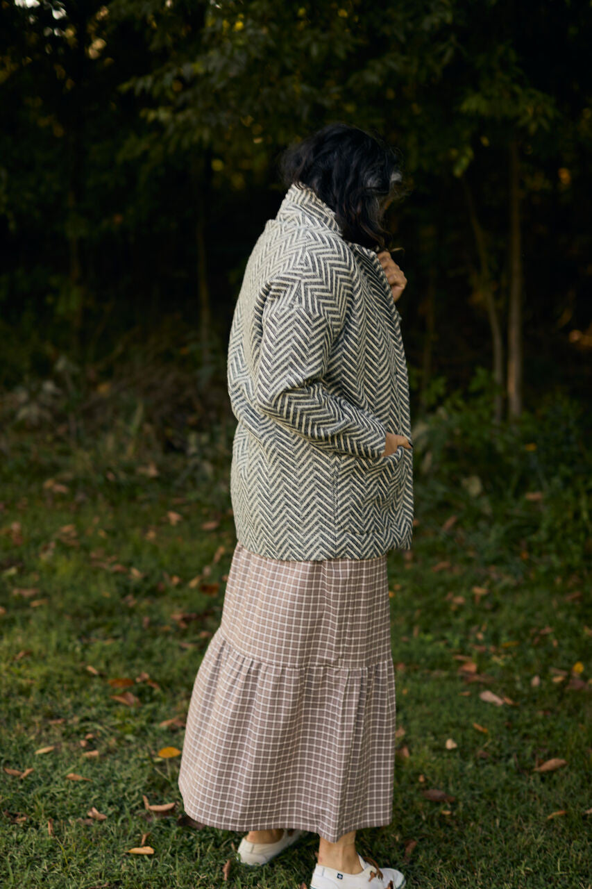Portuguese Wool Pieper Coat in Black and White Herringbone Made to Order