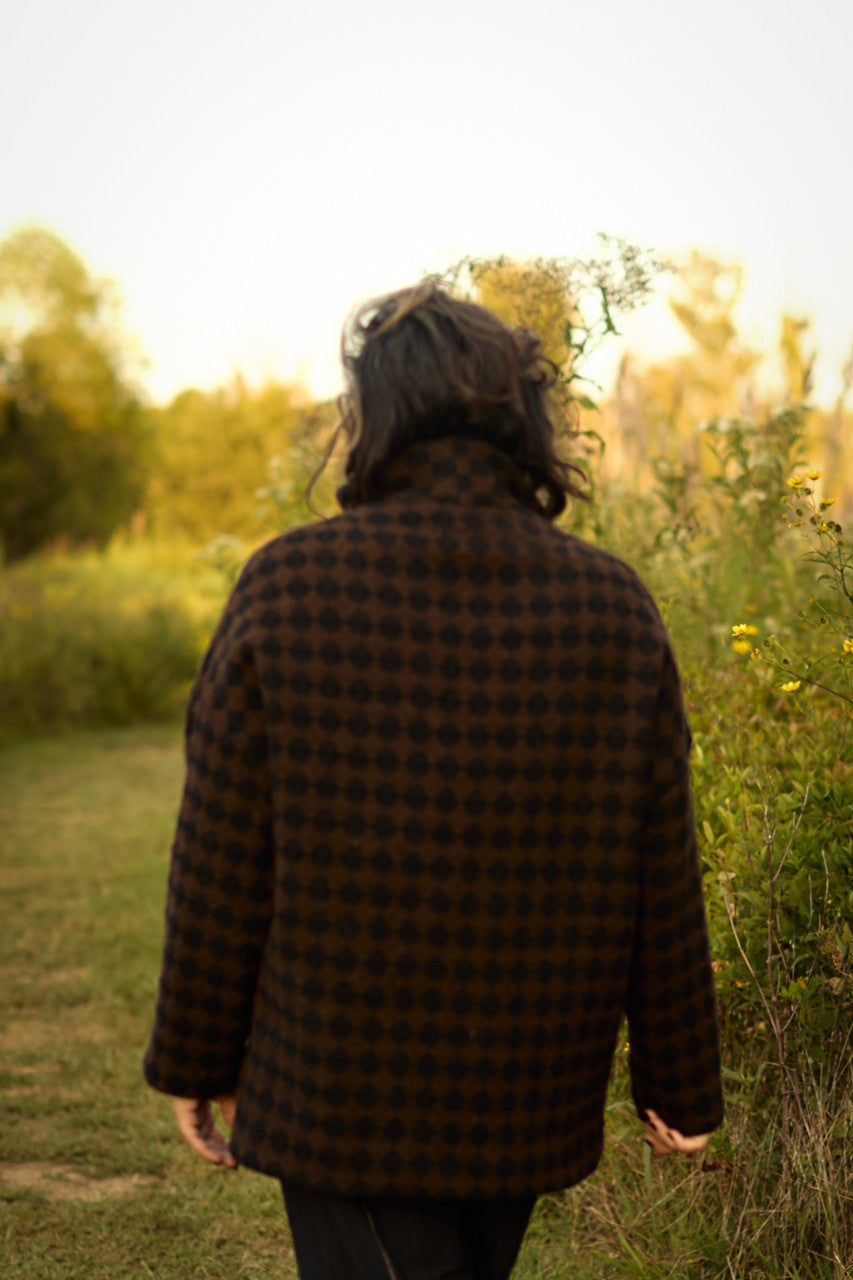 Portuguese Wool Pieper Coat in Black and Brown Check Made to Order