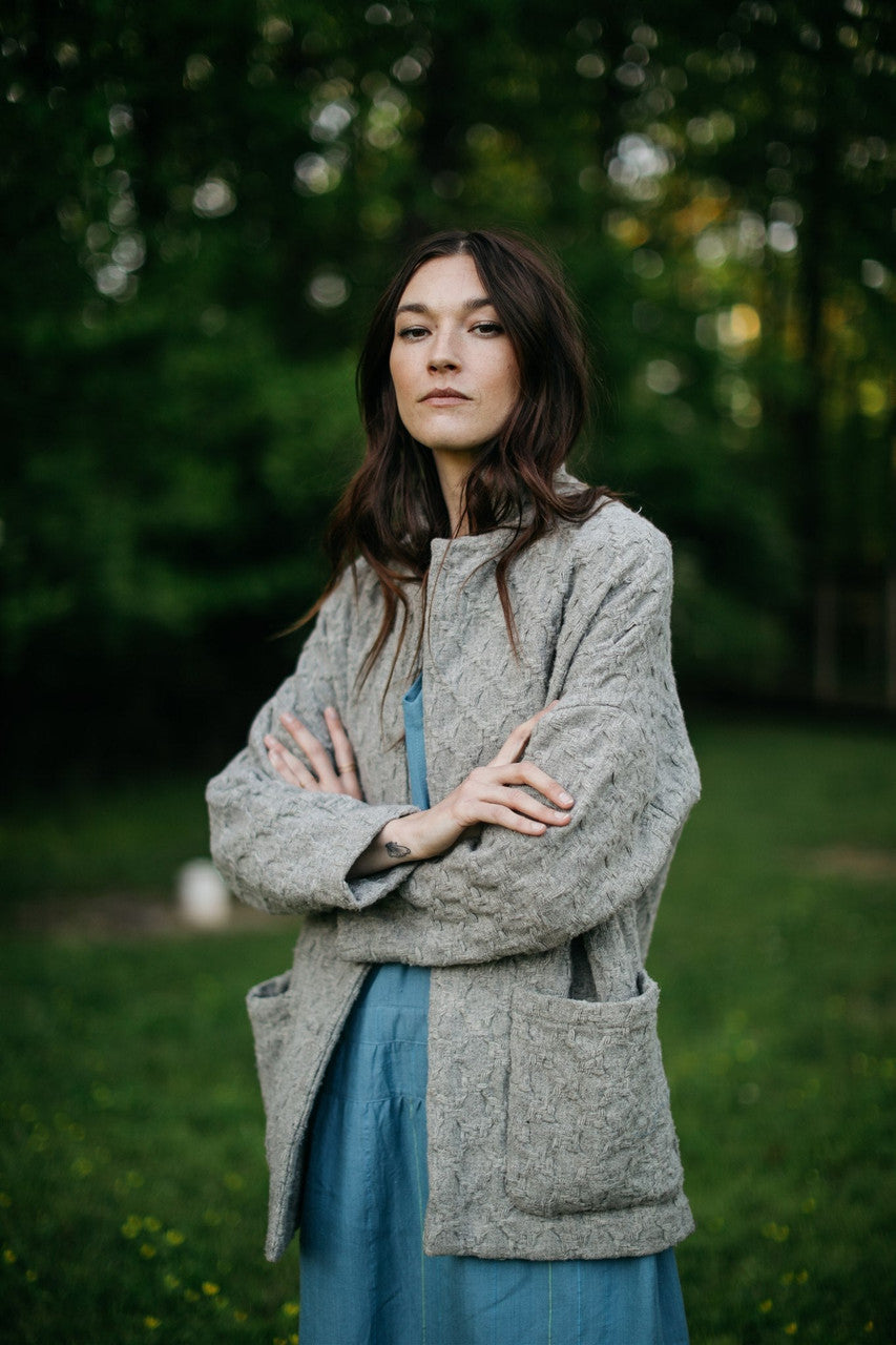 Portuguese Wool Pieper Coat in Grey Houndstooth Made to Order
