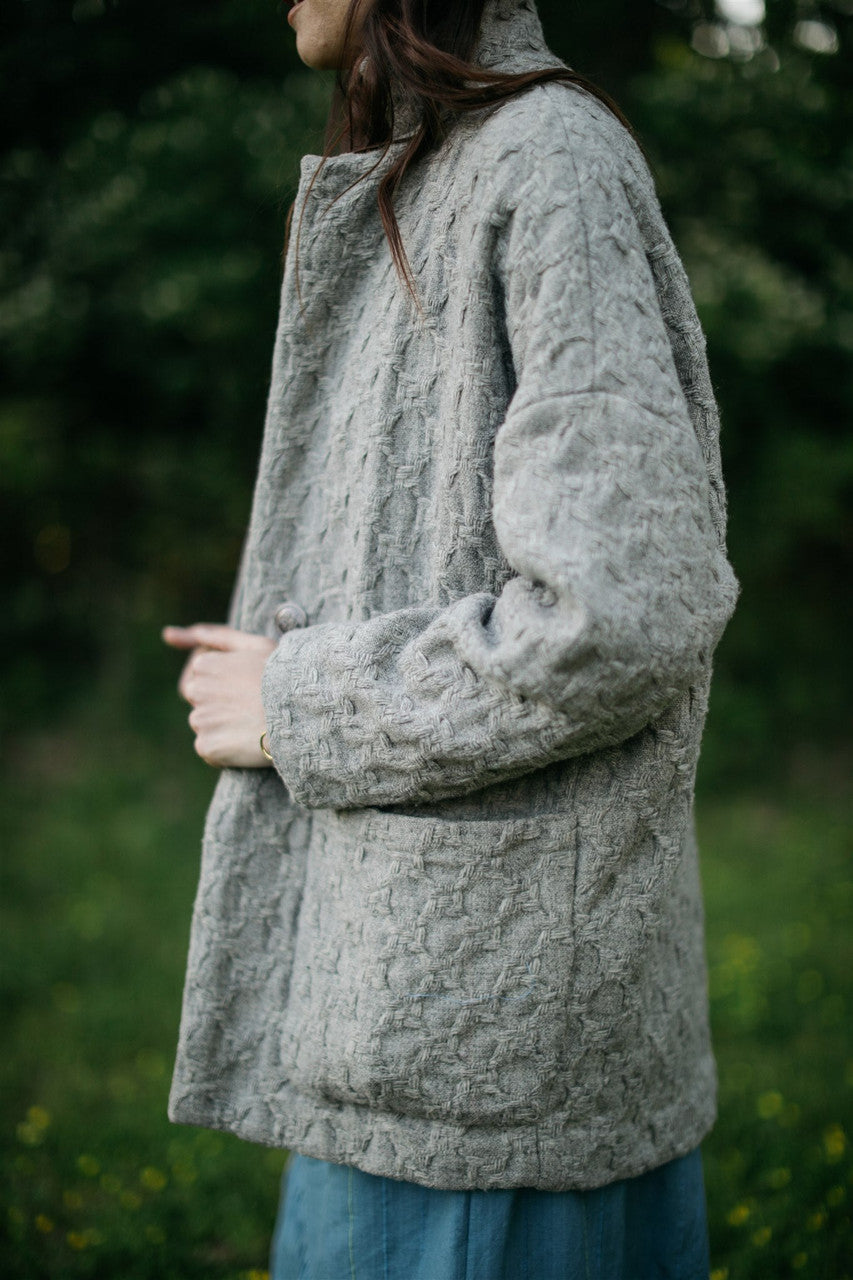 Portuguese Wool Pieper Coat in Grey Houndstooth Made to Order