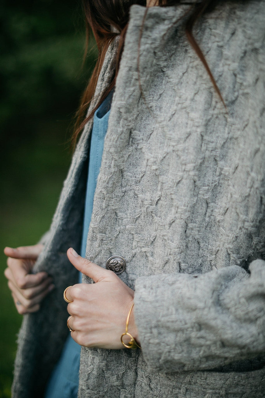 Portuguese Wool Pieper Coat in Grey Houndstooth Made to Order