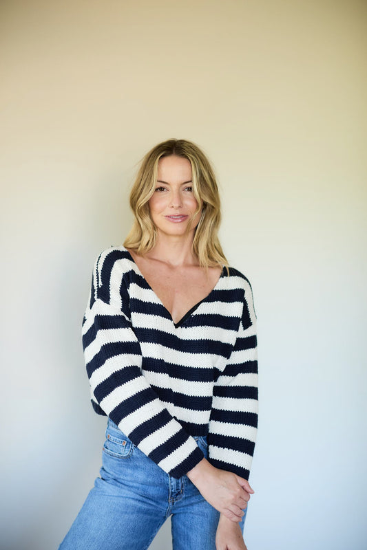 Patty Striped Cotton Pullover in Black and White Made to Order