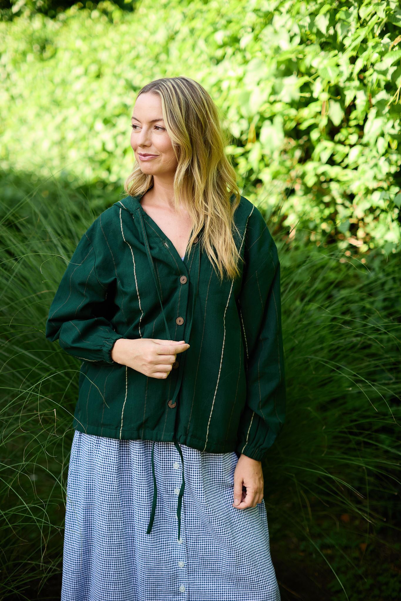 Maria Handwoven Cotton Jacket in Dark Green Handwoven Cotton