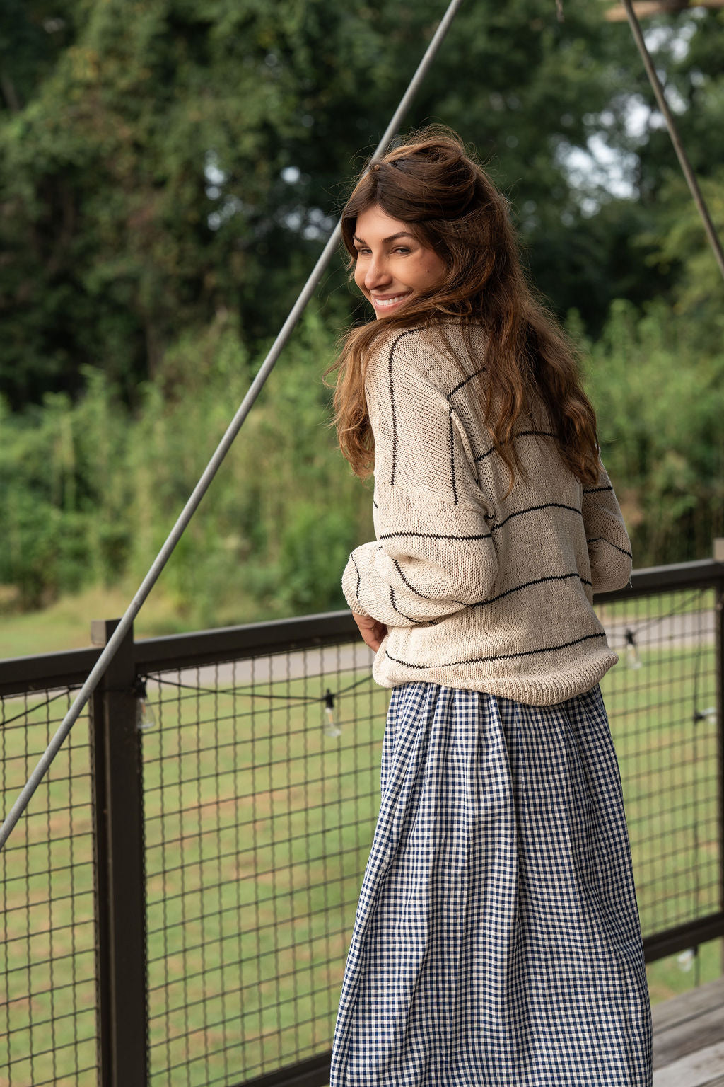 Dorothy Cotton Sweater in Cream and Black Stripe Made to Order
