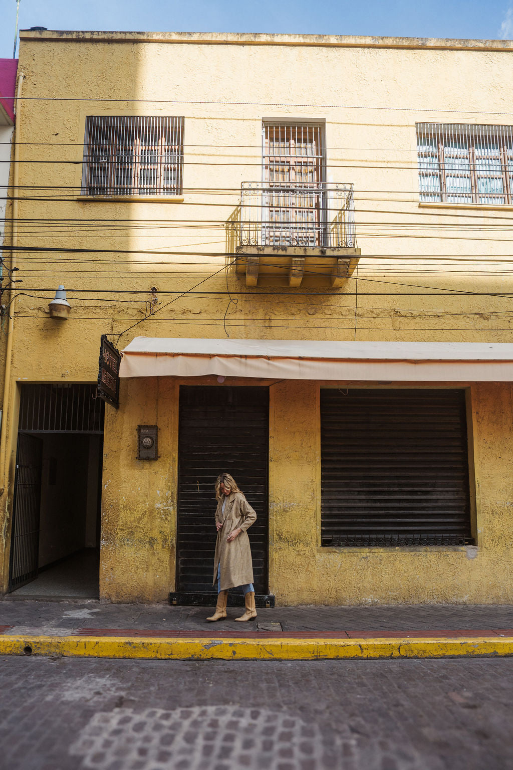 Portuguese Wool Polly Coat in Mustard and Cream Check Made to Order - S Left