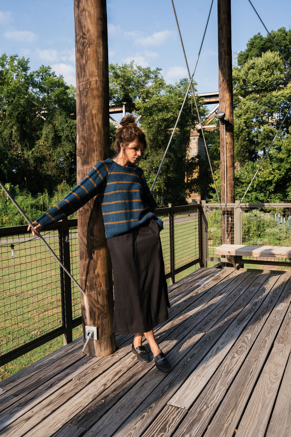 Drawstring Skirt in Black Linen