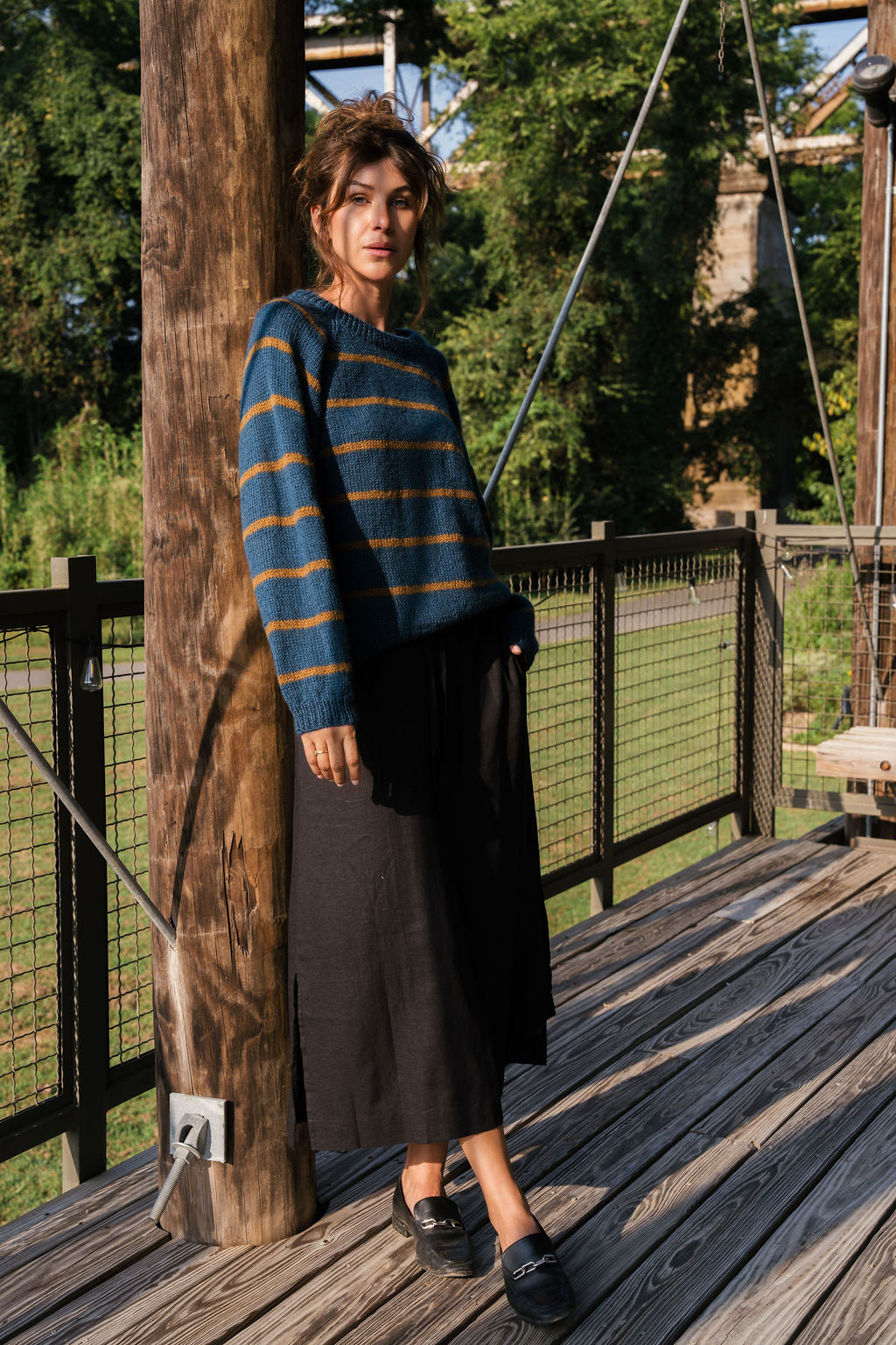 Drawstring Skirt in Black Linen