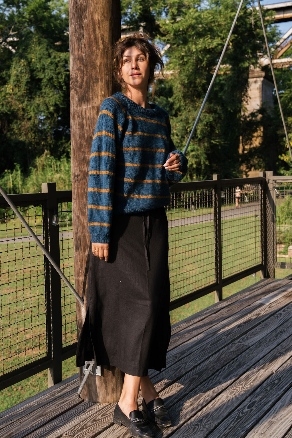 Drawstring Skirt in Black Linen