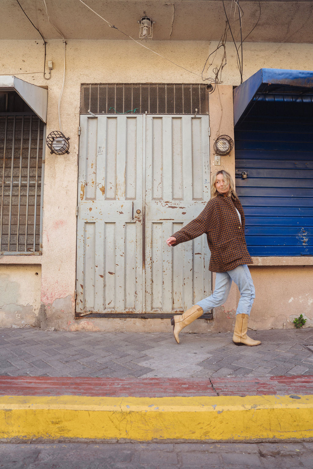 Portuguese Wool Pieper Coat in Brown and Navy Small Check Made to Order