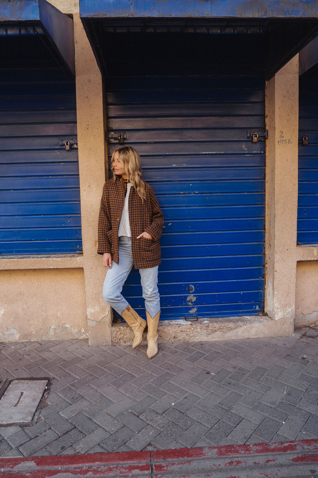 Portuguese Wool Pieper Coat in Brown and Navy Small Check Made to Order