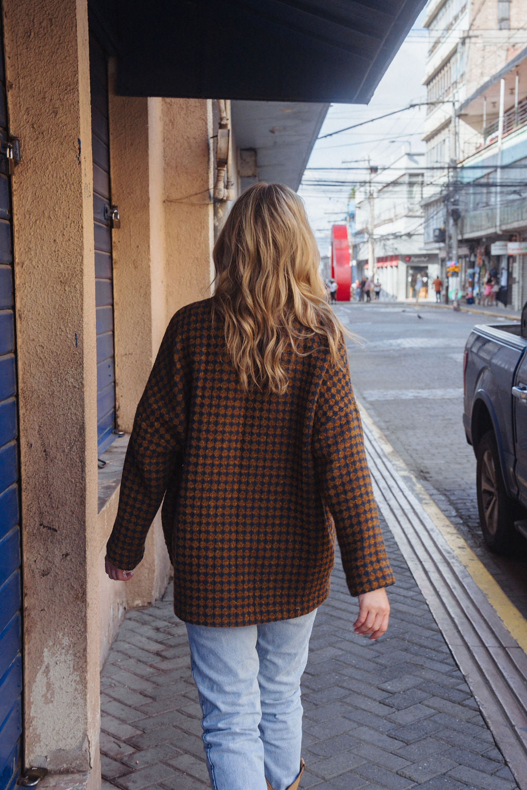 Portuguese Wool Pieper Coat in Brown and Navy Small Check Made to Order