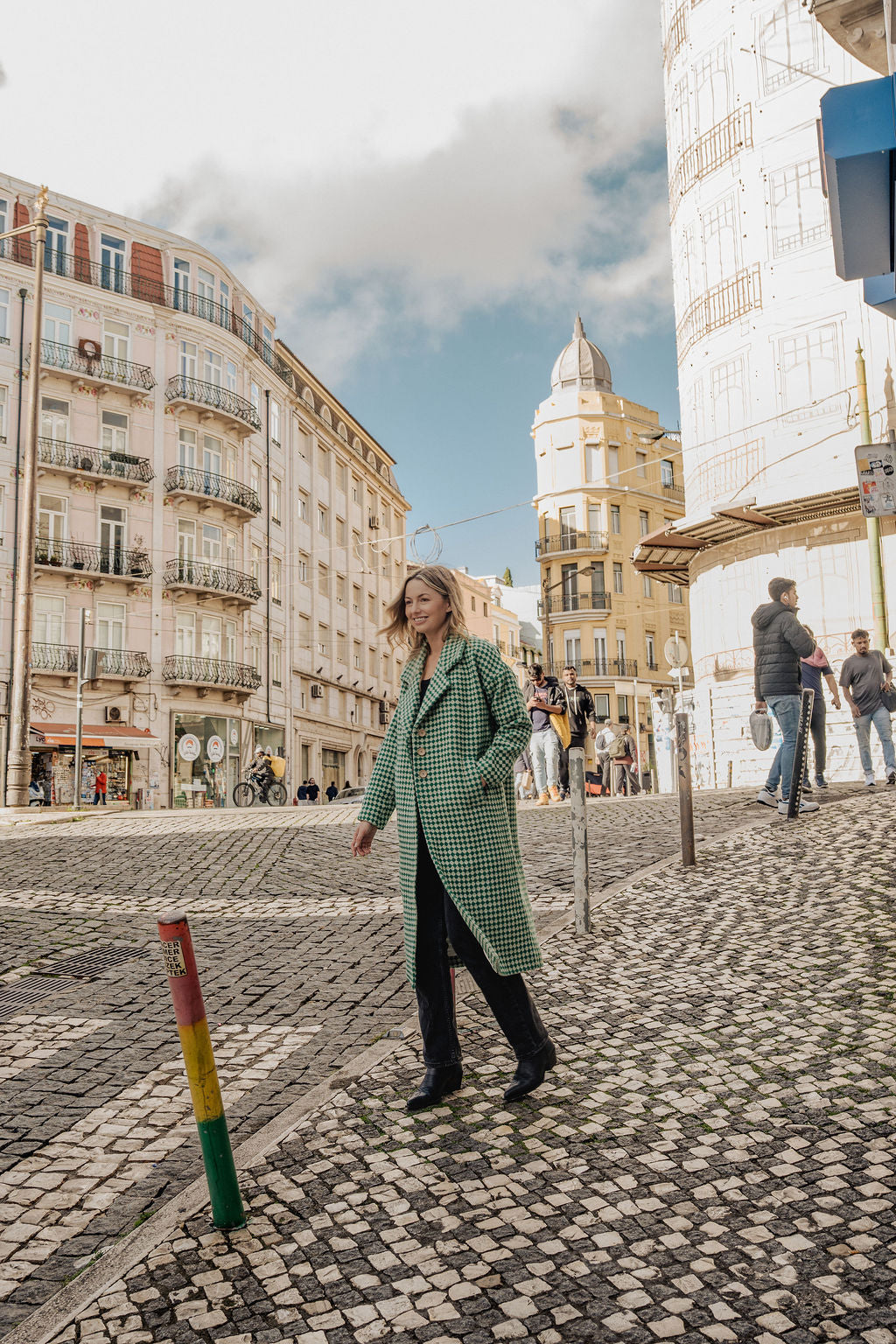 Portuguese Wool Polly Coat in Green and White Check Made to Order