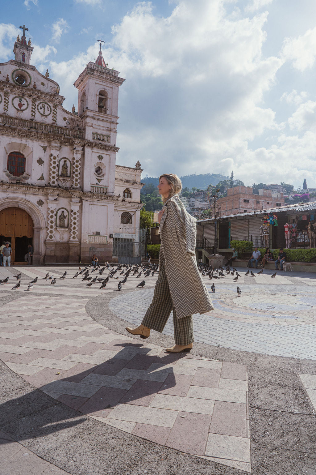 Portuguese Wool Polly Coat in Tan and Cream Herringbone Made to Order
