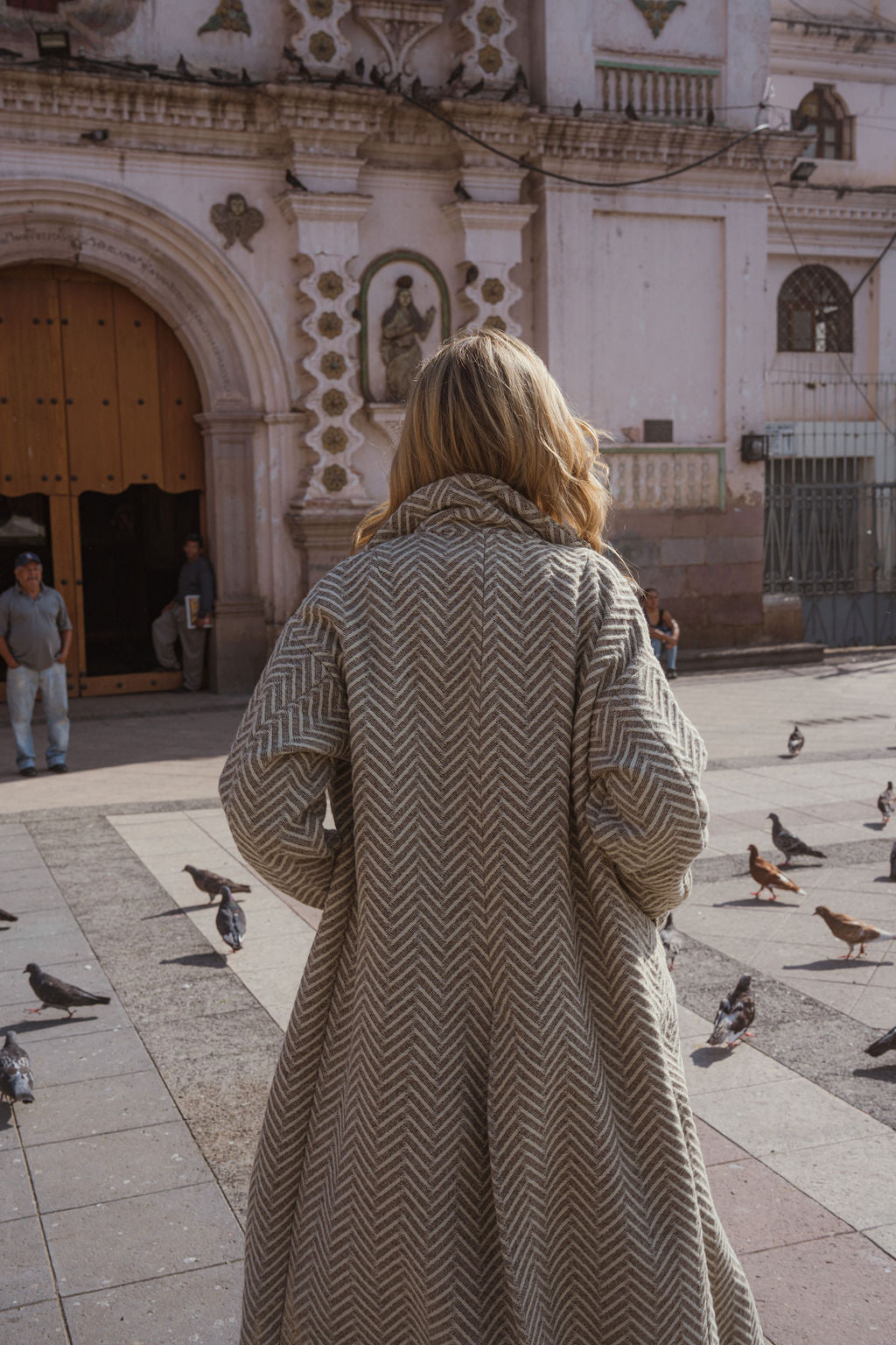 Portuguese Wool Polly Coat in Tan and Cream Herringbone Made to Order