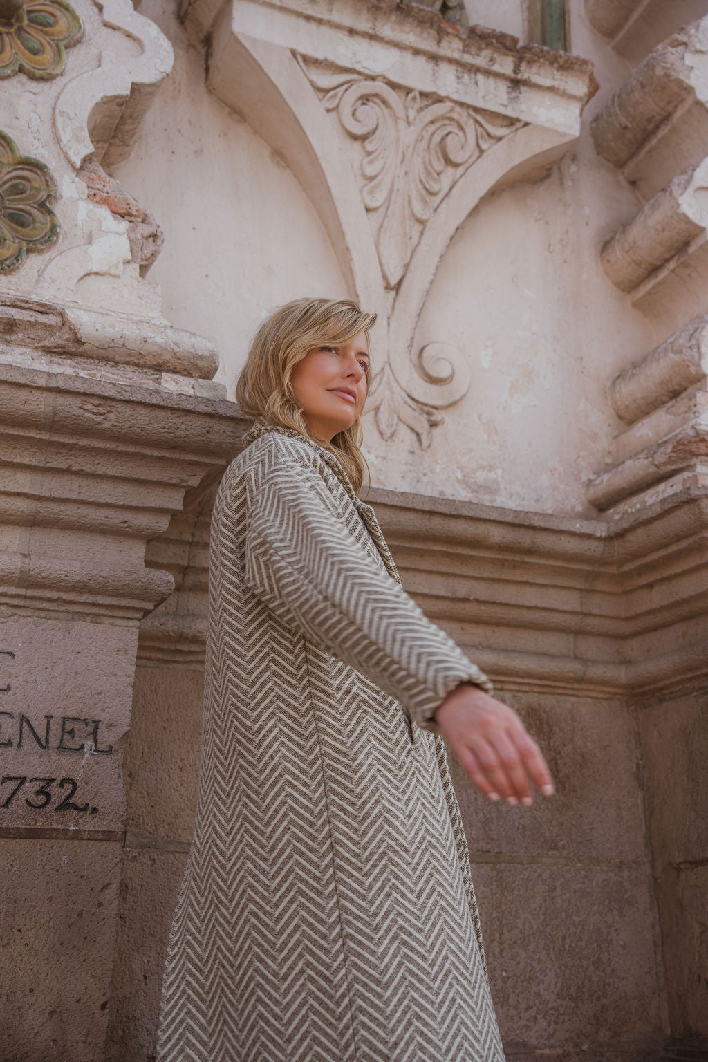 Portuguese Wool Polly Coat in Tan and Cream Herringbone Made to Order
