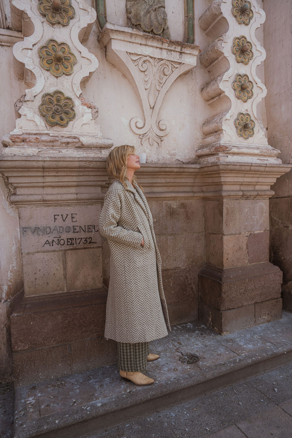 Portuguese Wool Polly Coat in Tan and Cream Herringbone Made to Order