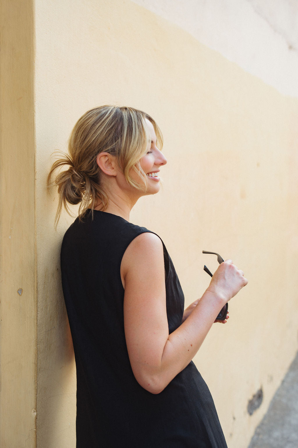 Marcy Midi Dress in Black Linen