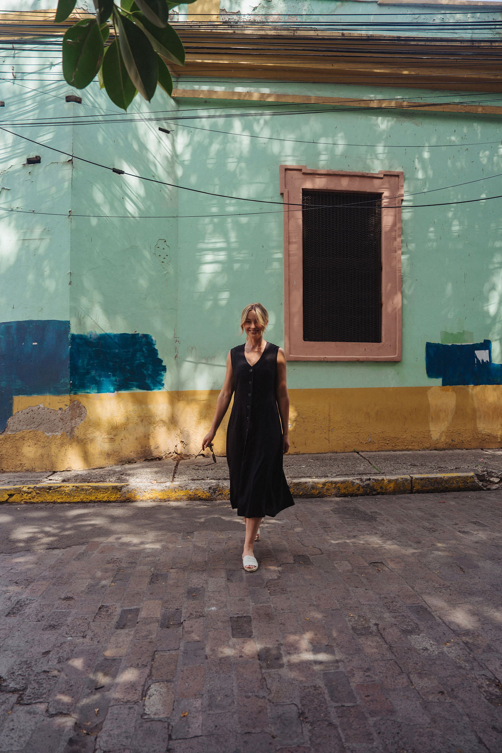 Marcy Midi Dress in Black Linen