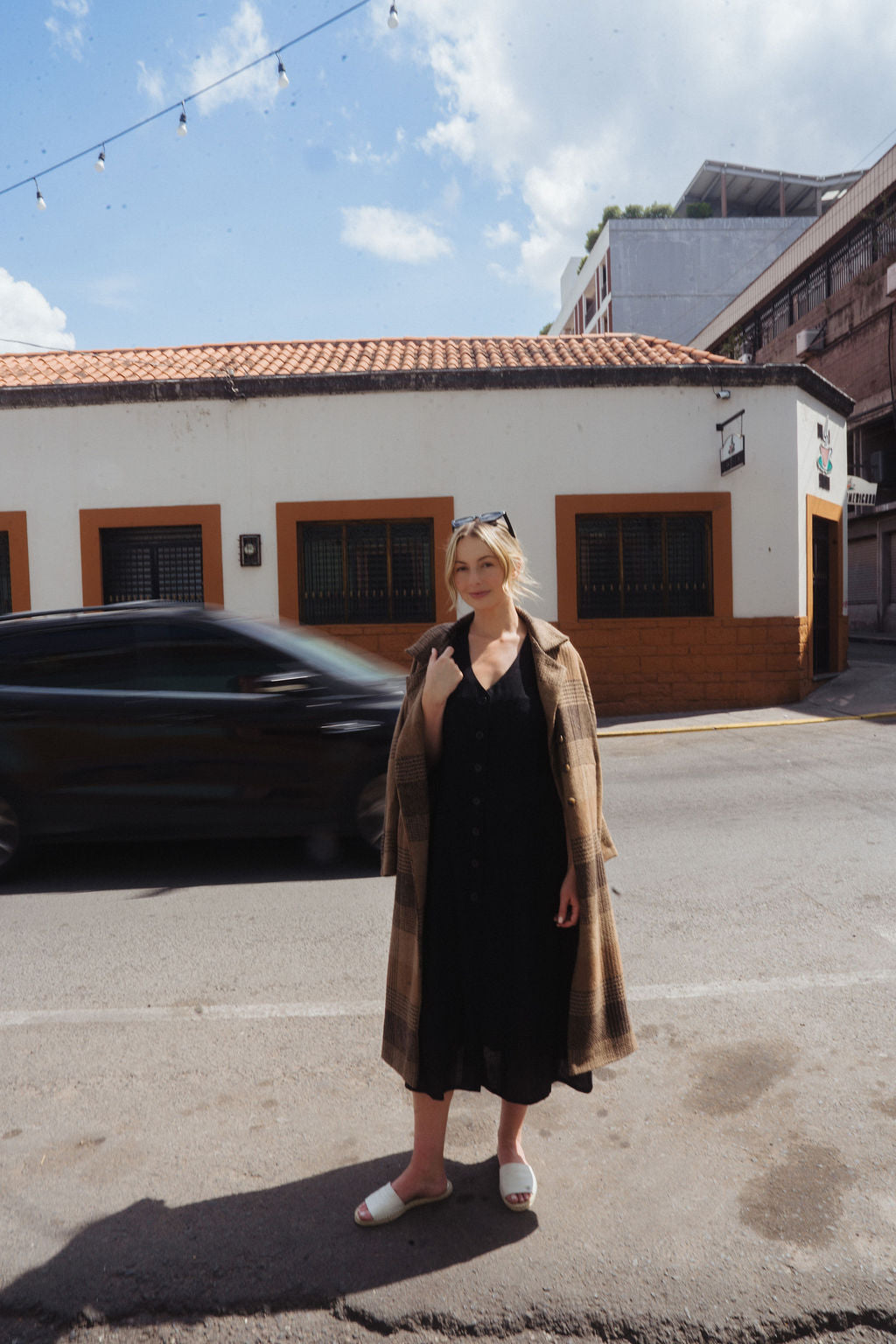 Marcy Midi Dress in Black Linen