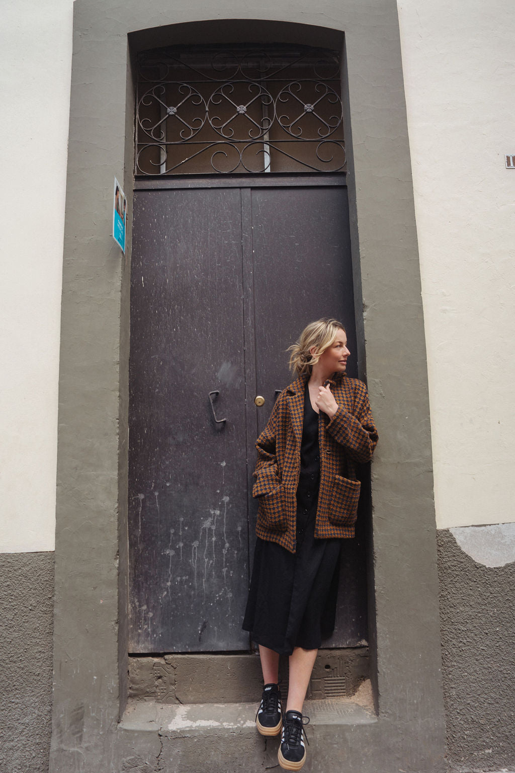 Portuguese Wool Pieper Coat in Brown and Navy Small Check Made to Order