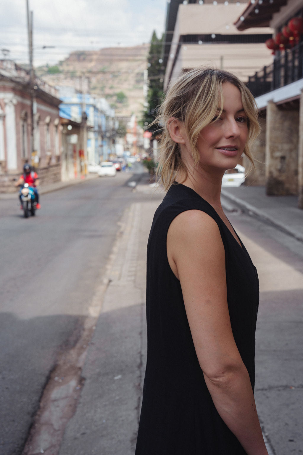 Marcy Midi Dress in Black Linen