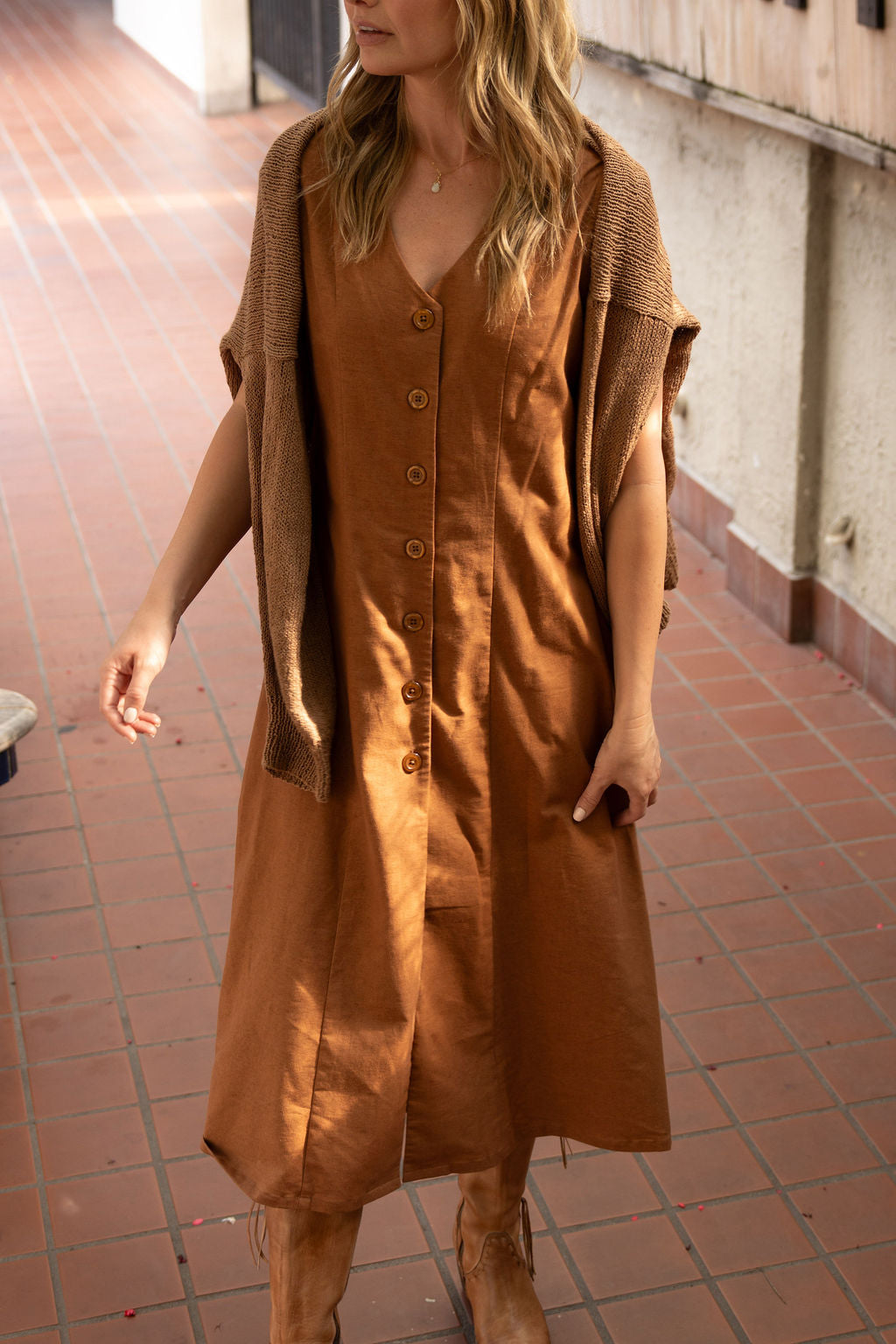 Marcy Midi Dress in Terracotta Cotton