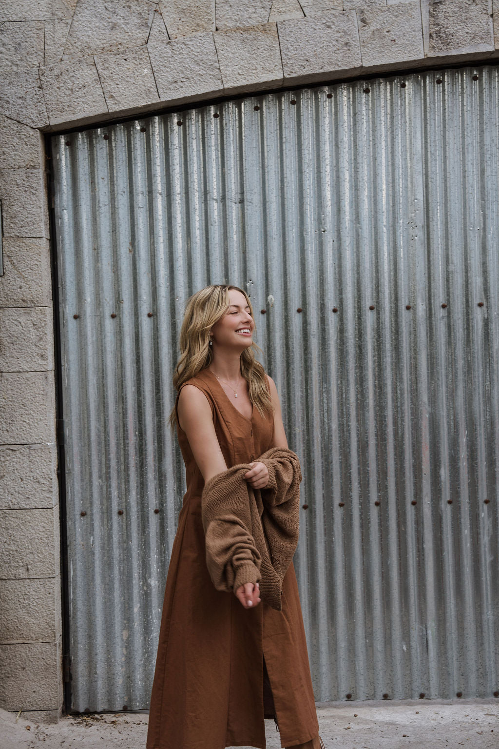 Marcy Midi Dress in Terracotta Cotton