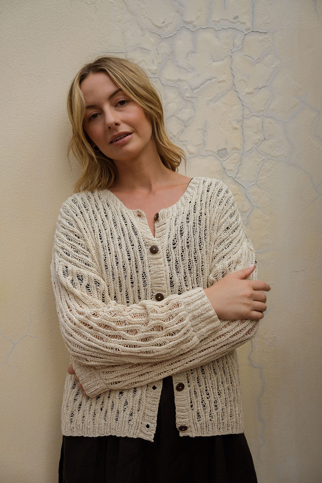 Alice Cotton Cardigan in Natural White Made to Order