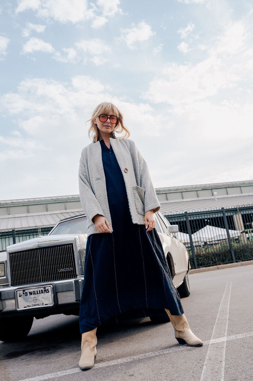 Portuguese Wool Pieper Coat in Neutral Mix-Match Herringbone Made to Order
