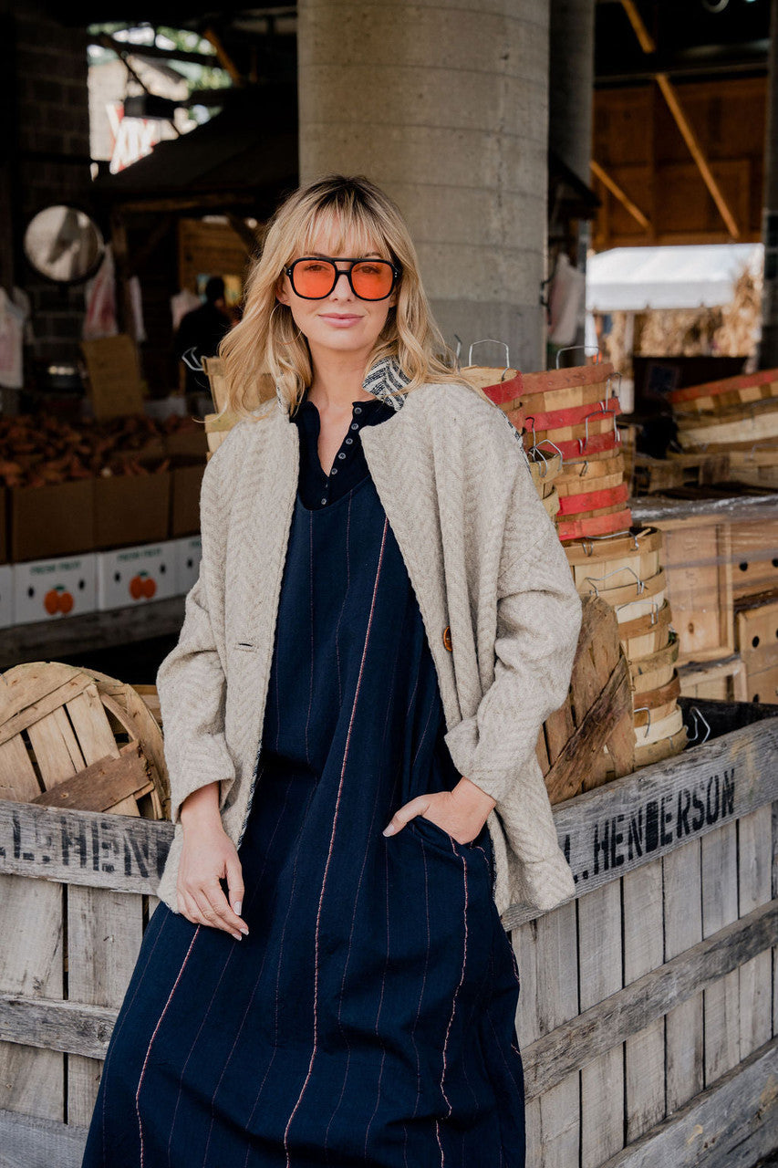 Portuguese Wool Pieper Coat in Neutral Mix-Match Herringbone Made to Order