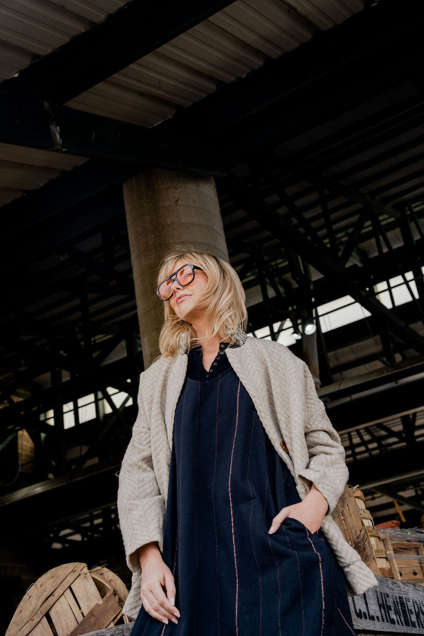 Portuguese Wool Pieper Coat in Neutral Mix-Match Herringbone Made to Order