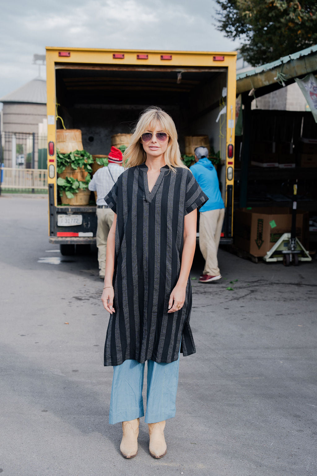 Paula Handwoven Cotton Tunic Dress in Black and White Stripe - XS Left